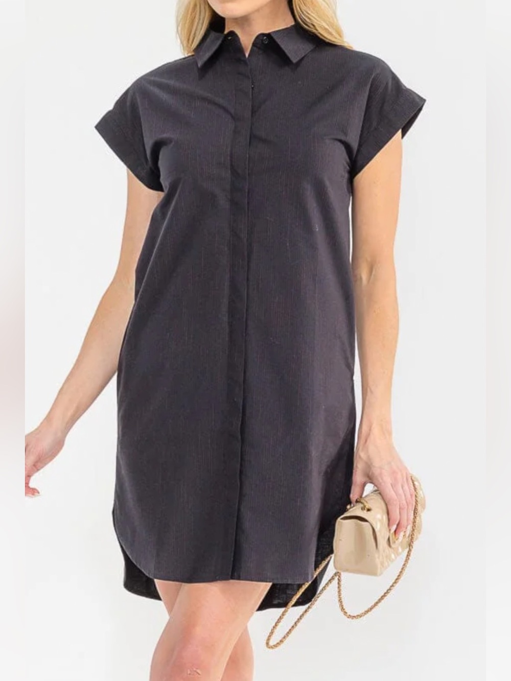 Women's Black pinstripe tunic dress with Side Pockets